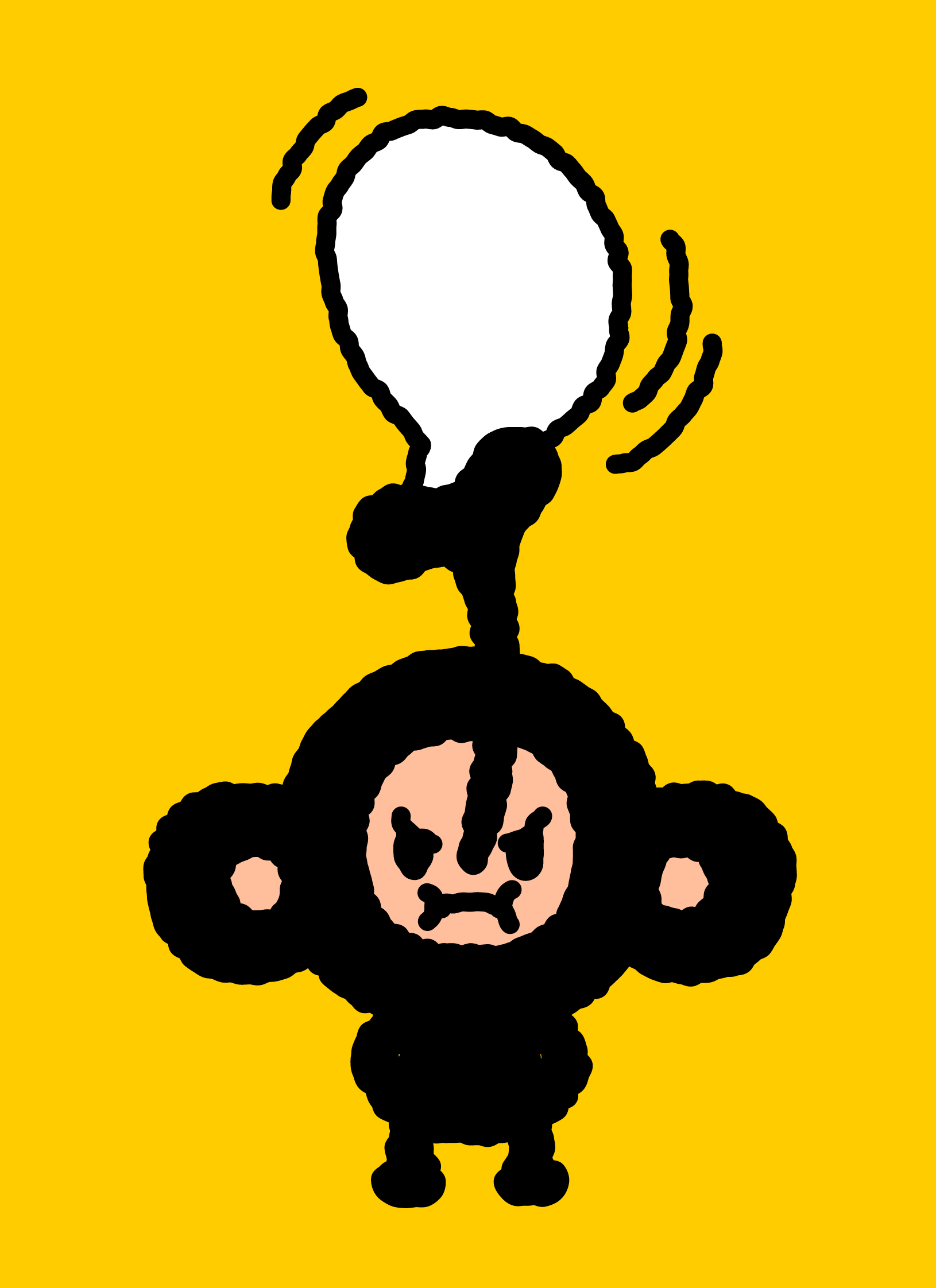 TAROUT using his long trunk to inflate a large white balloon on yellow.