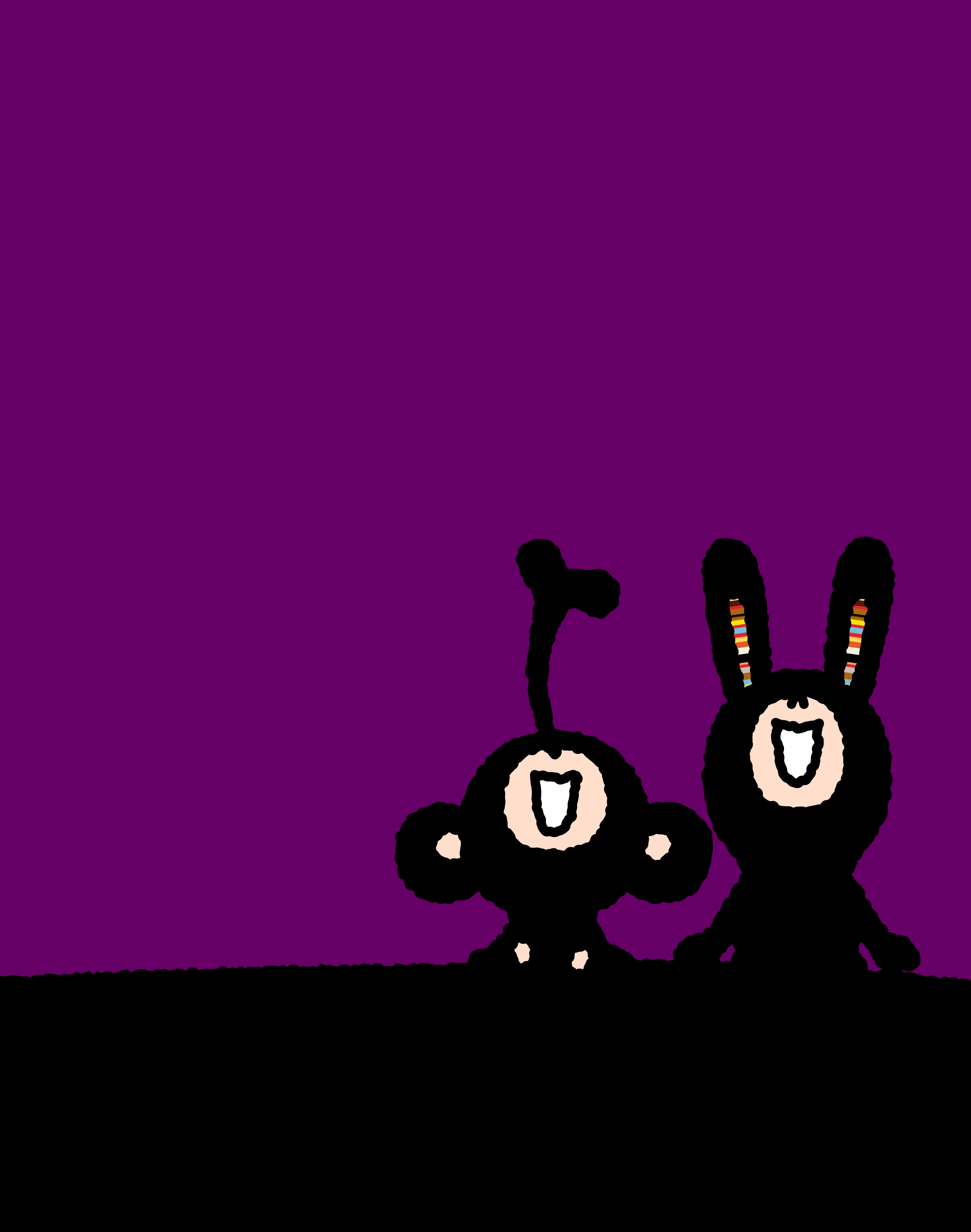 Bunny Paul and TAROUT smiling beneath a wide purple night sky.