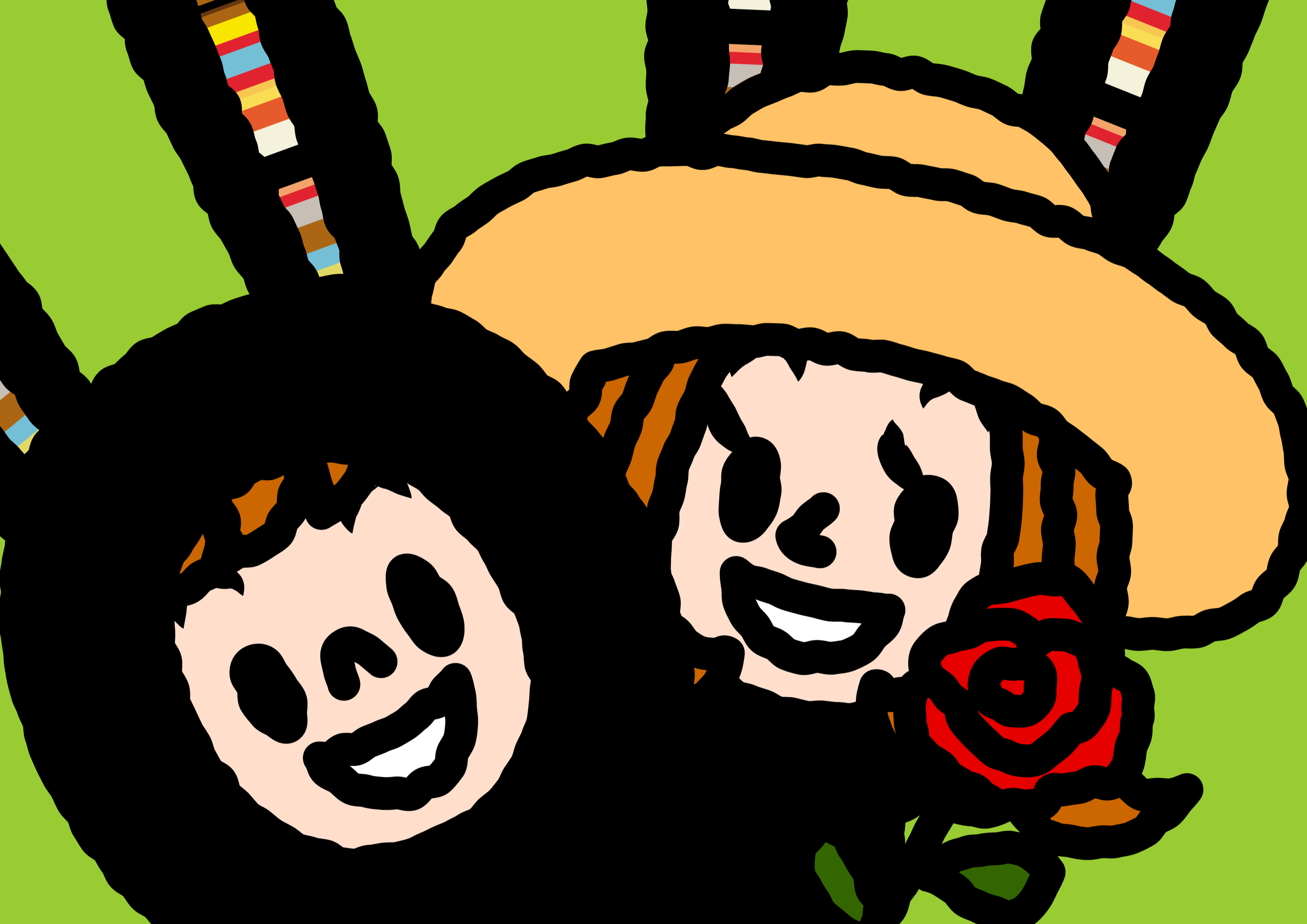Pauline and Bunny Paul smiling together with a single red rose on green.