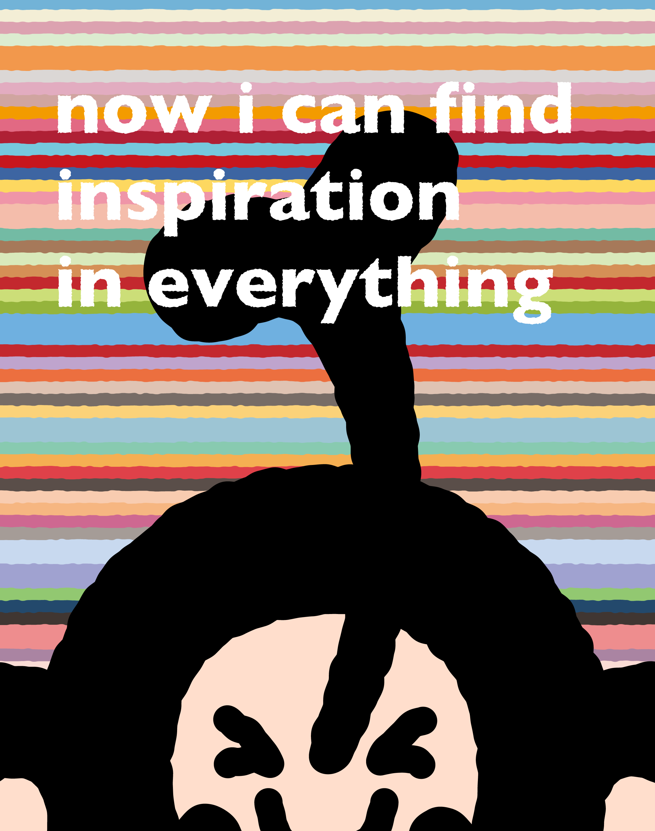 A close-up of TAROUT against multicoloured stripes with the words ‘now i can find inspiration in everything’.